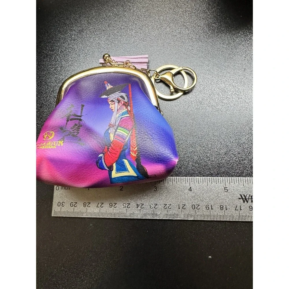 OULGUN Asian Ethnic Art Coin Purse Keychain Kiss Lock Mini Wallet‎